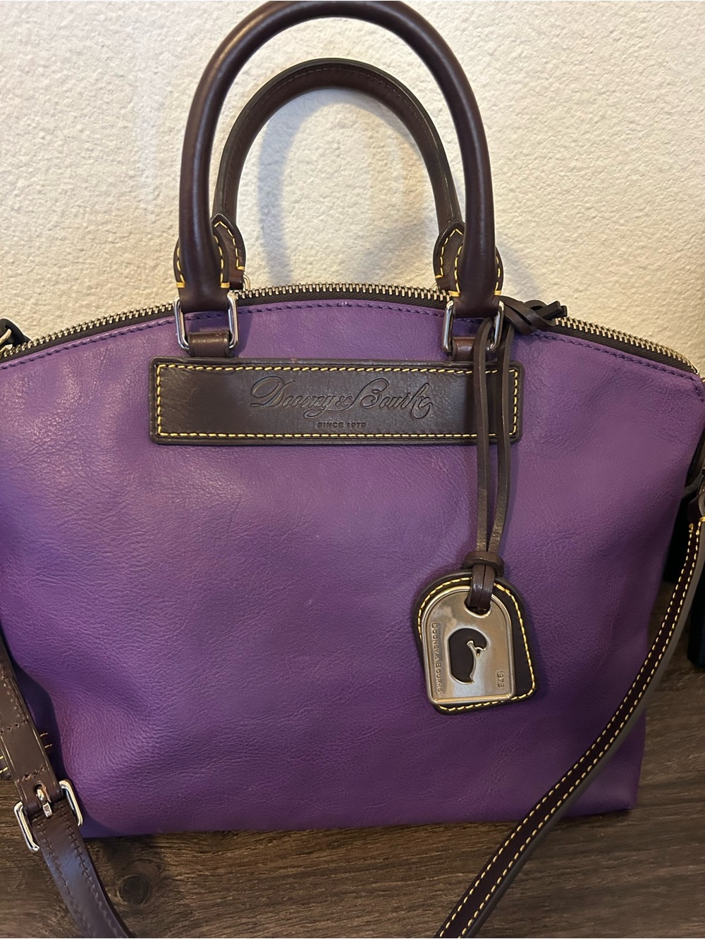 Dooney & Bourke Purple & Brown Leather Satchel 2 Way Bag - Picture 2 of 10
